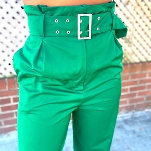 Green high waist belted pant